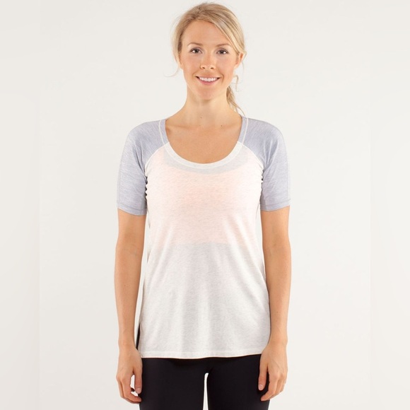 Gray and White Raglan short Sleeve Top lululemon small casual Athleisure soft - Picture 3 of 3